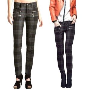 PAIGE Edgerton plaid moto double zipper casual dress stretch pants size 0